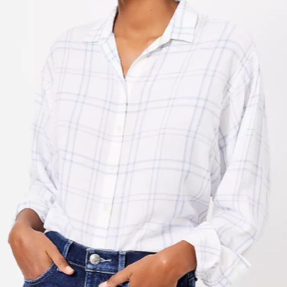 Loft…white blouse/light blue, long sleeves, Medium (2)
